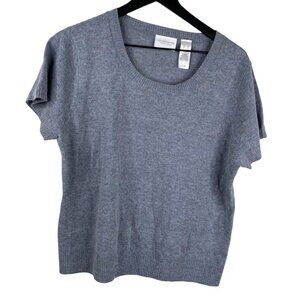 Liz Claiborne Sweater Women's Gray Sz XL Short Sleeves Lambs Wool Cashmere Blend